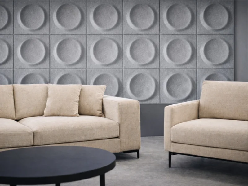 Qianqiao Felt 3D acoustic wall panels featuring geometric felt designs that improve sound absorption and create striking feature walls.