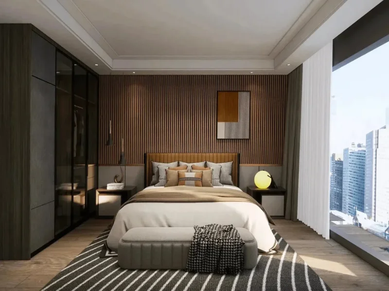 Luxury custom acoustic wall panel in hotel corridors and guest rooms to improve acoustics and interior design.