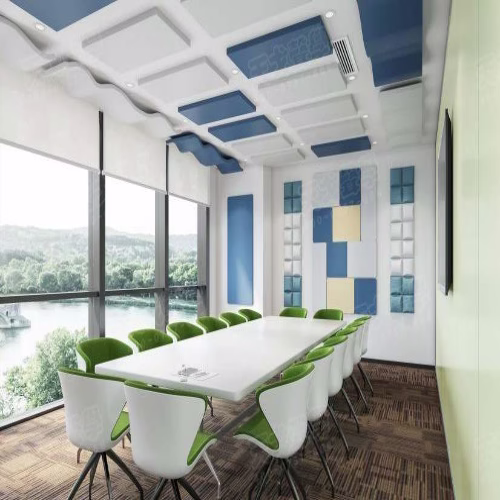 Acoustic wall panels installed in modern office interior for sound control