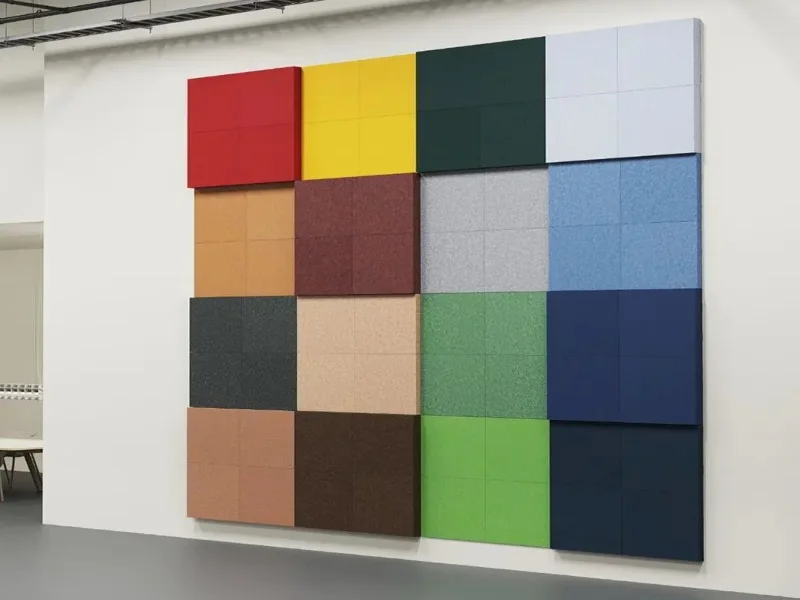 Qianqiao Felt PET acoustic wall panels installed in a modern office, providing effective sound absorption, noise reduction, and sustainable interior acoustic solutions.