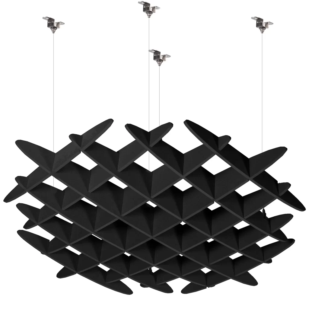 Acoustic waffle ceiling cloud grid for commercial interiors